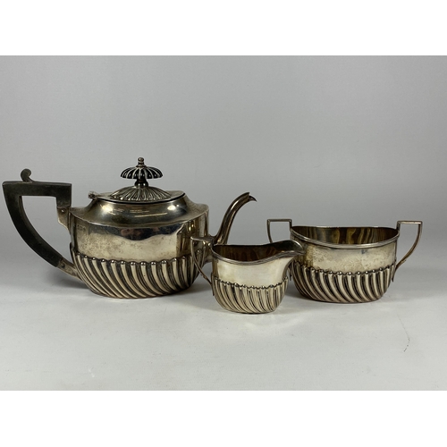 90 - A VICTORIAN SILVER BACHELORS THREE PIECE TEA SET, HALLMARKS FOR SHEFFIELD, 1895, MAKERS HARRISON BRO... 