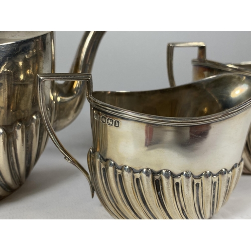 90 - A VICTORIAN SILVER BACHELORS THREE PIECE TEA SET, HALLMARKS FOR SHEFFIELD, 1895, MAKERS HARRISON BRO... 