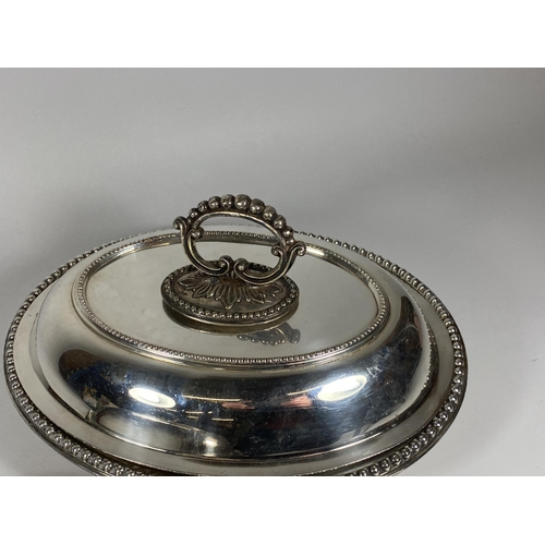 99 - TWO GOOD QUALITY SILVER PLATED LIDDED TUREENS (ONE HANDLE A/F)