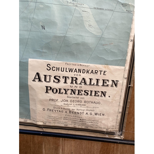 1202 - A LARGE VINTAGE GERMAN WALL MAP OF AUSTRALIEN UND POLYNESIEN