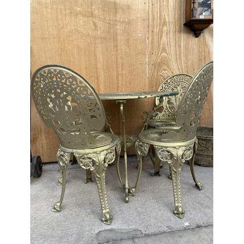 1216 - A VINTAGE STYLE CAST ALLOY BISTRO SET COMPRISING OF A ROUND TABLE AND FOUR CHAIRS