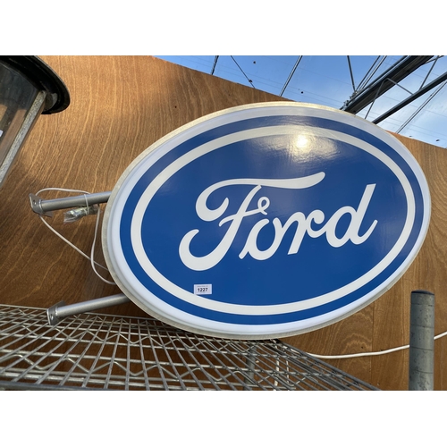 1227 - AN ILLUMINATED DOUBLE SIDED FORD WALL HANGING SIGN