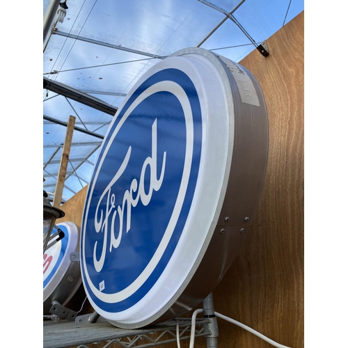 1227 - AN ILLUMINATED DOUBLE SIDED FORD WALL HANGING SIGN