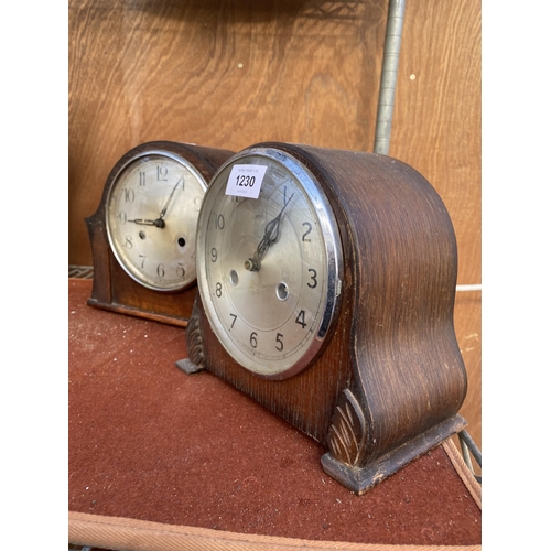 1230 - TWO OAK CASED MANTEL CLOCKS TO INCLUDE A 'SMITHS'