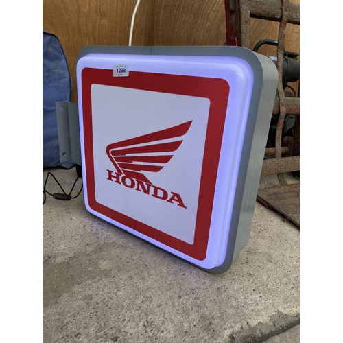 1238 - A HONDA DOUBLE SIDED ILLUMINATED LIGHT BOX SIGN - WORKING ORDER AT TIME OF CATALOGUING.  WIDTH 46CM,... 