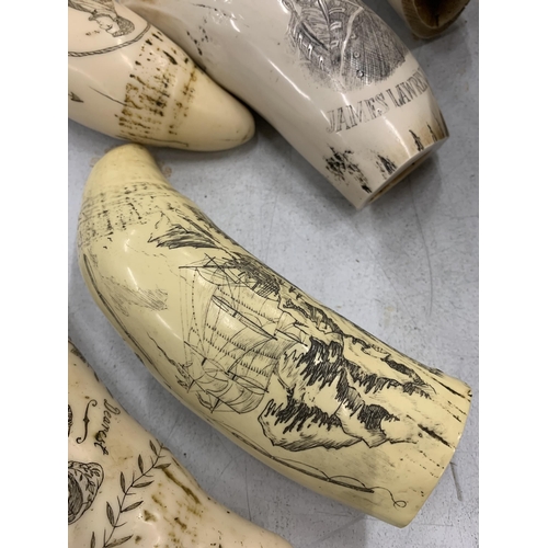 163 - EIGHT PIECES OF SCRIMSHAW STYLE COLLECTABLES