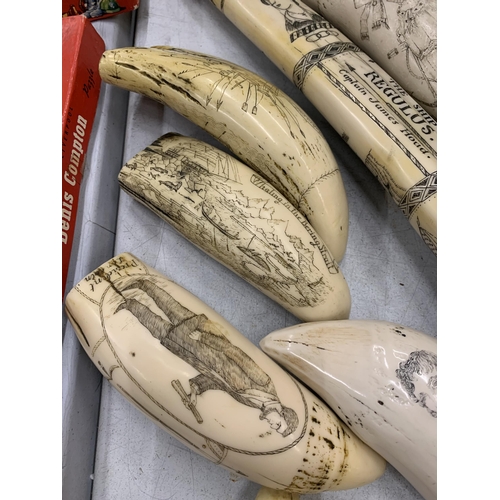 163 - EIGHT PIECES OF SCRIMSHAW STYLE COLLECTABLES