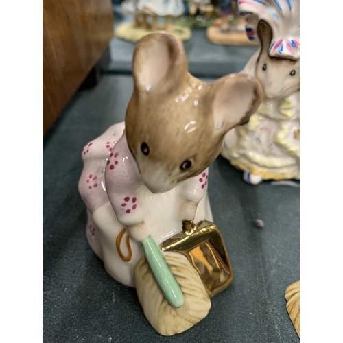 182 - FIVE BESWICK BEATRIX POTTER FIGURES TO INCLUDE PETER WITH POSTBAG, MR BENJAMIN BUNNY, HUNCA MUNCA SW... 