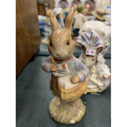 182 - FIVE BESWICK BEATRIX POTTER FIGURES TO INCLUDE PETER WITH POSTBAG, MR BENJAMIN BUNNY, HUNCA MUNCA SW... 