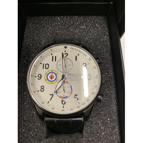 193 - AN 'AVIATOR' TACHYMETER WRISTWATCH IN BOX