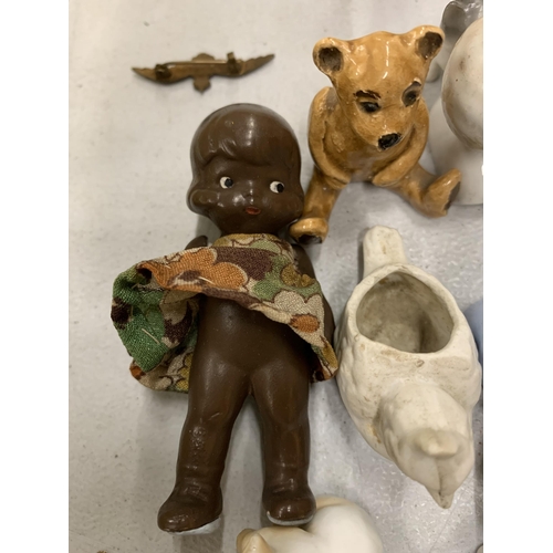 197 - A LARGE QUANTITY OF MINIATURE ITEMS TO INCLUDE CERAMIC FIGURES, ANIMALS, ETC