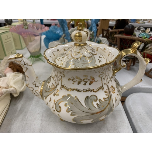 203 - FOUR PIECES OF CHINA DINNERWARE TO INCLUDE A TEAPOT, TUREEN AND CREAM BOWL - WHITE WITH GILD DECORAT... 