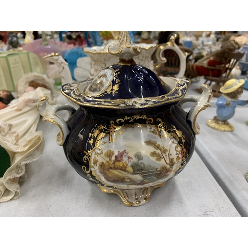 203 - FOUR PIECES OF CHINA DINNERWARE TO INCLUDE A TEAPOT, TUREEN AND CREAM BOWL - WHITE WITH GILD DECORAT... 