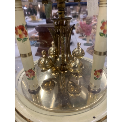 209 - A FLORAL ANNIVERSARY CLOCK UNDER A GLASS DOME