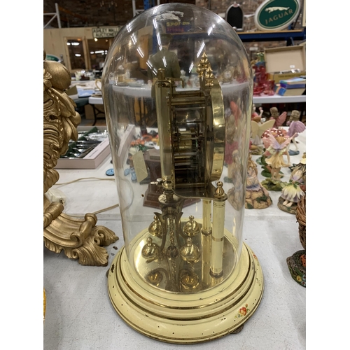 209 - A FLORAL ANNIVERSARY CLOCK UNDER A GLASS DOME