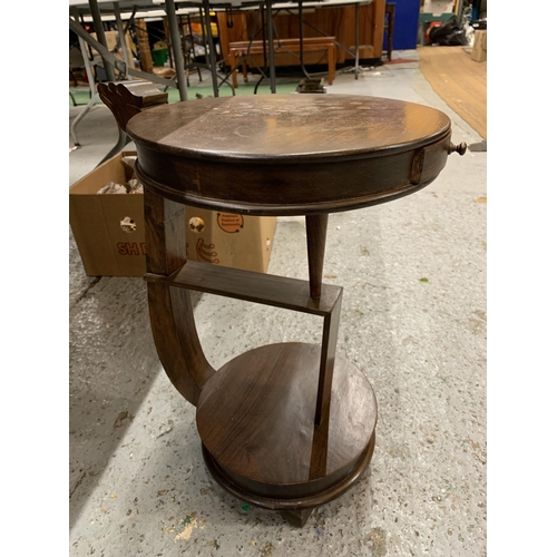 240 - AN ART DECO MAHOGANY CIRCULAR TABLE WITH DRAWER HEIGHT 49.5CM