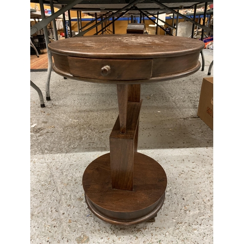 240 - AN ART DECO MAHOGANY CIRCULAR TABLE WITH DRAWER HEIGHT 49.5CM