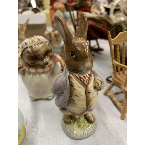 264 - FOUR BESWICK BEATRIX POTTER FIGURES TO INCLUDE MR BENJAMIN BUNNY, MRS FLOPSY BUNNY, OLD MR BOUNCER A... 