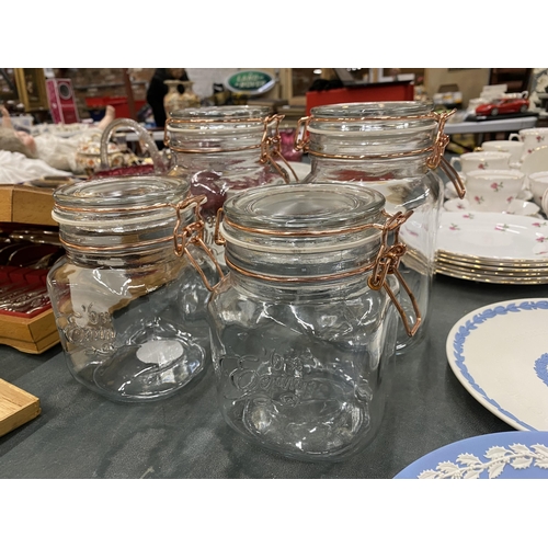 294 - TWO LARGE AND TWO MEDIUM SIZED KILNER STYLE JARS