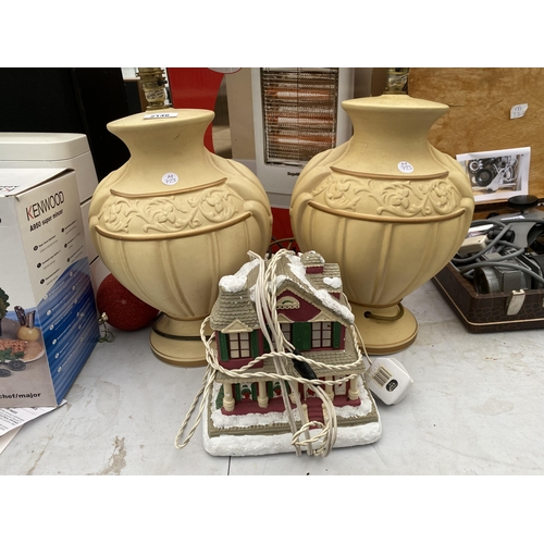 2146 - A PAIR OF CERAMIC TABLE LAMPS AND A CHRISTMAS LIGHT