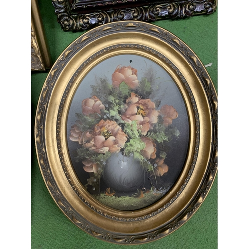 995 - FOUR STILL LIFE OIL PAINTINGS OF FLOWERS IN GILT FRAMES