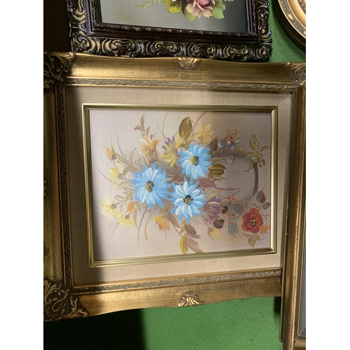 995 - FOUR STILL LIFE OIL PAINTINGS OF FLOWERS IN GILT FRAMES