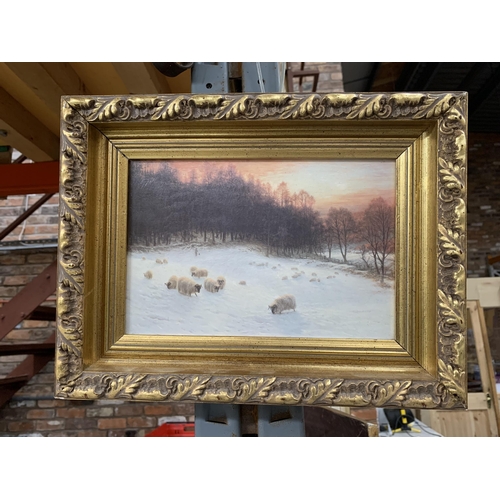 997 - A GILT FRAMED JOSEPH FARQUHARSON PRINT 'WHEN THE WEST WITH EVENING GLOWS'