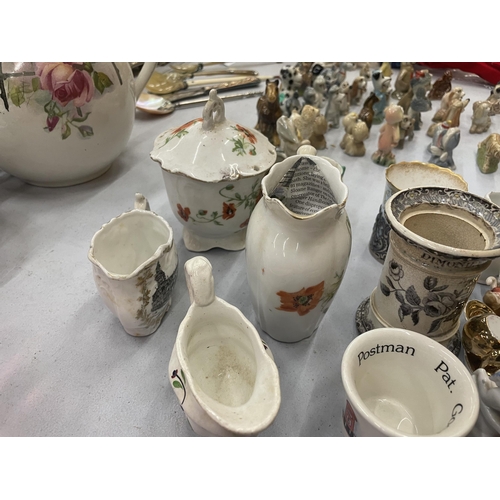 234 - A QUANTITY OF CERAMICS TO INCLUDE JUGS, VASES, A MINIATURE TEASET, ETC