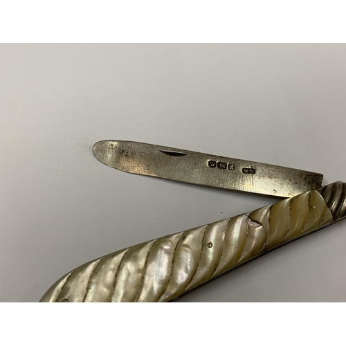 130 - TWO HALLMARKED SILVER & MOTHER OF PEARL FRUIT KNIVES