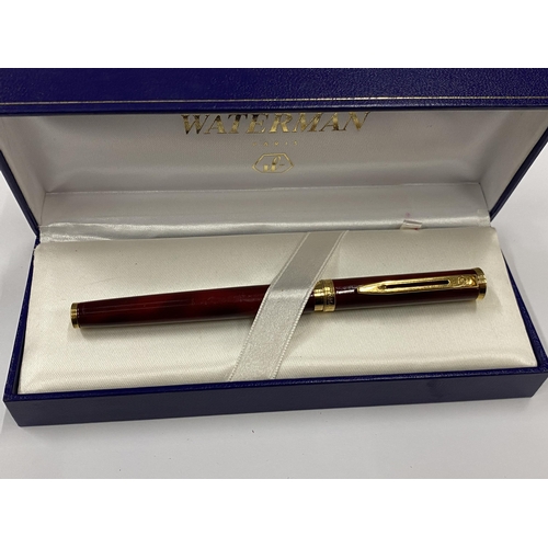 155 - A BOXED WATERMAN PEN WITH 18CT YELLOW GOLD NIB