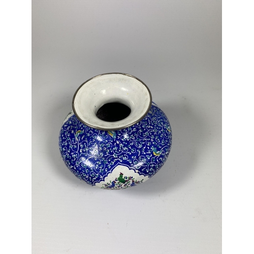 330 - AN ORIENTAL ENAMEL CLOISONNE TYPE SQUAT VASE, HEIGHT 10CM