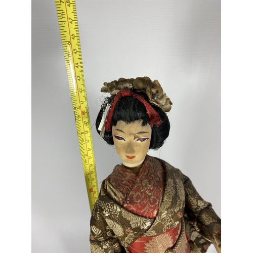 337 - THREE 1970'S CHINESE DOLL FIGURES INCLDING ONE ON STAND, HEIGHT OF TALLEST 42CM