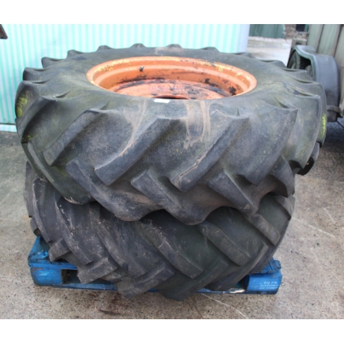 218 - TWO TRACTOR WHEELS & TYRES  +  VAT