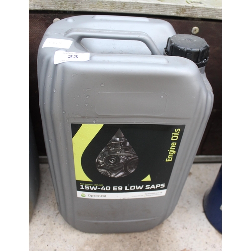 23 - A 20 LITRE DRUM OF ENGINE OIL NO VAT