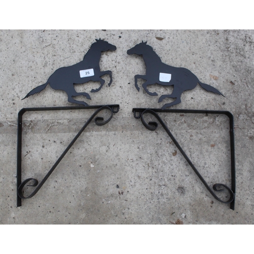 25 - A PAIR OF METAL HORSE HANGING BASKET BRACKETS NO VAT