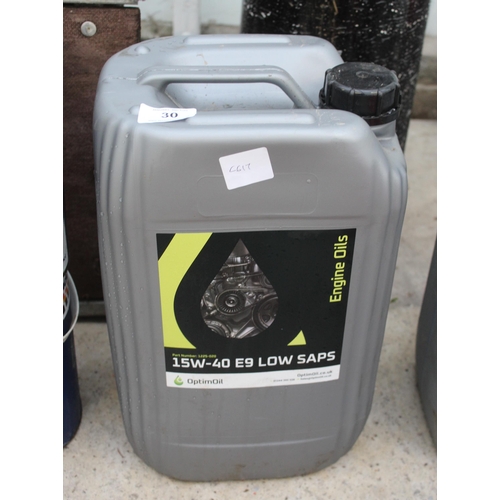 30 - A 20 LITRE DRUM OF ENGINE OIL NO VAT