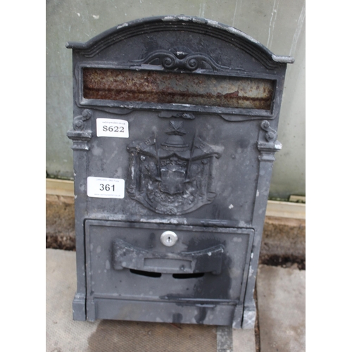 361 - A METAL POST BOX WITH KEY NO VAT