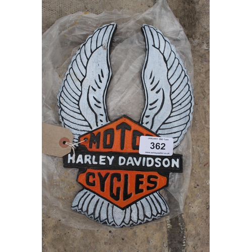 362 - A CAST 'HARLEY DAVIDSON MOTOR CYCLES' SIGN NO VAT