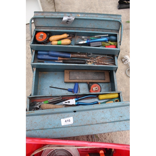 416 - METAL TOOL BOX AND TOOLS  NO VAT