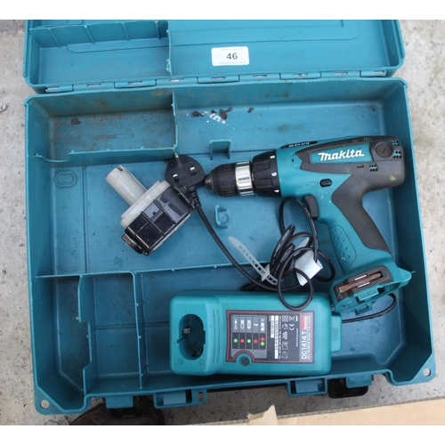 46 - A MAKITA 12V BATTERY DRILL WITH ONE BATTERY AND CHARGER PLUS VAT