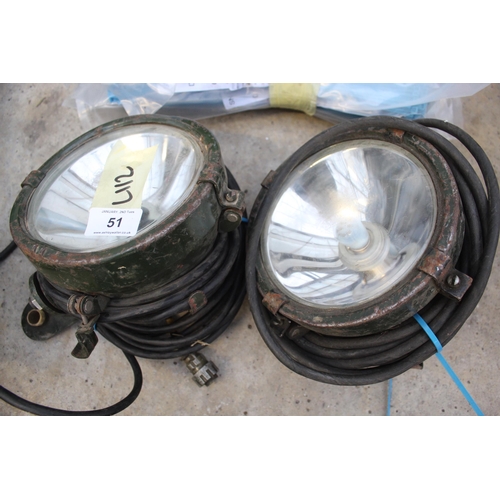 51 - A PAIR OF MILITARY SPOT LAMPS PLUS VAT