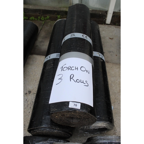 70 - THREE FULL ROLLS OF TORCH ON ROOFING FELT NO VAT