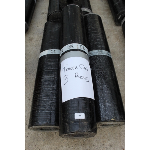 71 - THREE ROLLS OF TORCH ON ROOFING FELT NO VAT