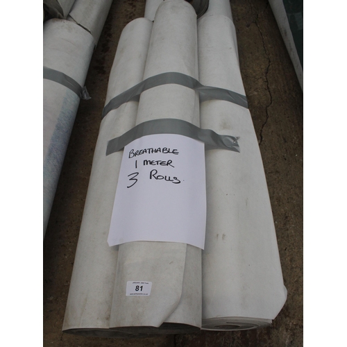 81 - THREE ROLLS OF ONE METER BREATHABLE FELT NO VAT