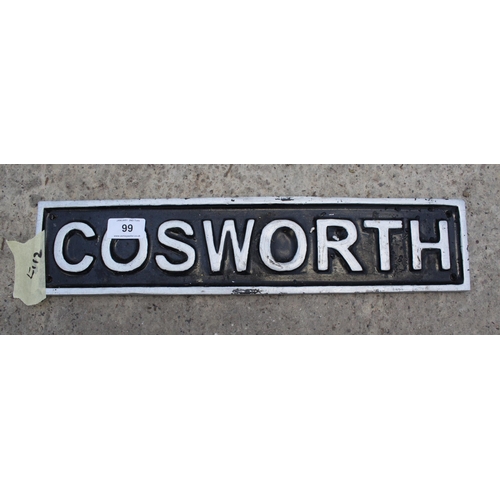 99 - A LARGE RECTANGULAR CAST IRON COSWORTH SIGN PLUS VAT