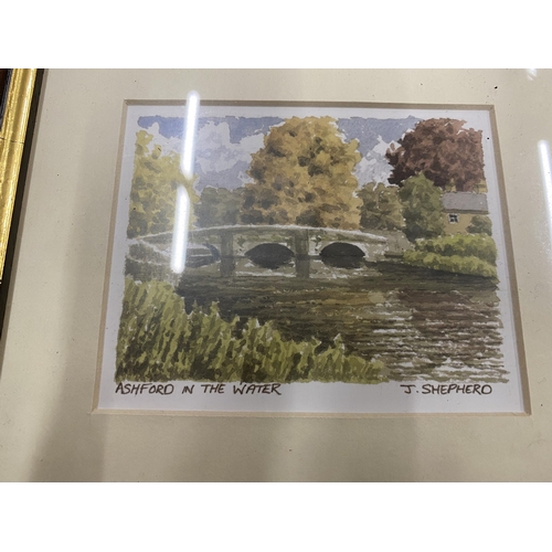 831 - FOUR SMALL FRAMED PRINTS - RIBER CASTLE, ASHFORD IN THE WATER, BONSALL CROSS AND HIGH TOR, ALL BY J ... 