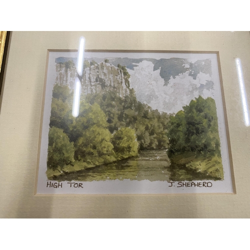 831 - FOUR SMALL FRAMED PRINTS - RIBER CASTLE, ASHFORD IN THE WATER, BONSALL CROSS AND HIGH TOR, ALL BY J ... 