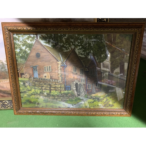 994 - TWO OILS ON BOARD, ONE OF A WATERMILL SIGNED R HAMNETT '89, A COUNTRY SCENE SIGNED J PEARSON AND A F... 