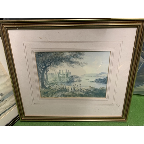 1018 - THREE VINTAGE FRAMED PRINTS TO INCLUDE 'MAILCOACH', A CASTLE SCENE AND A YOUNG GIRL IN PRAYER