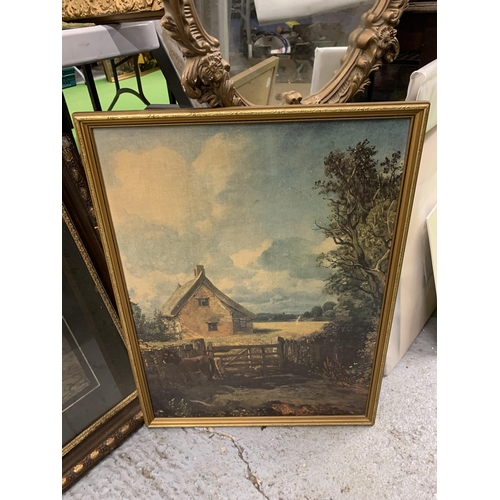 1055 - TWO FRAMED PRINTS, ONE OF A BARN IN A FIELD THE OTHER A VICTORIAN STREET SCENE